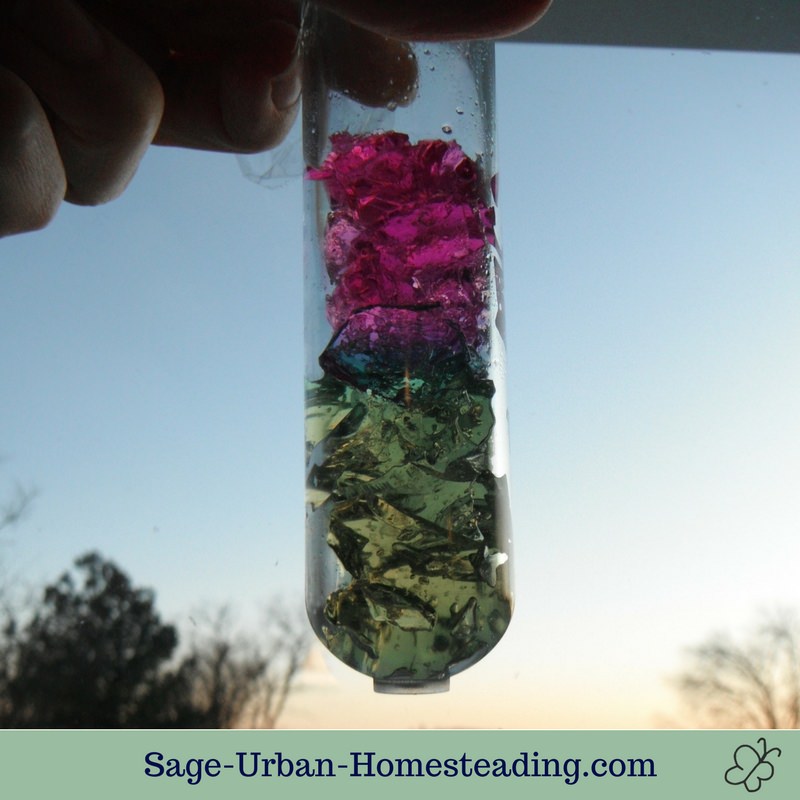 rainbow jiggly crystals in test tube