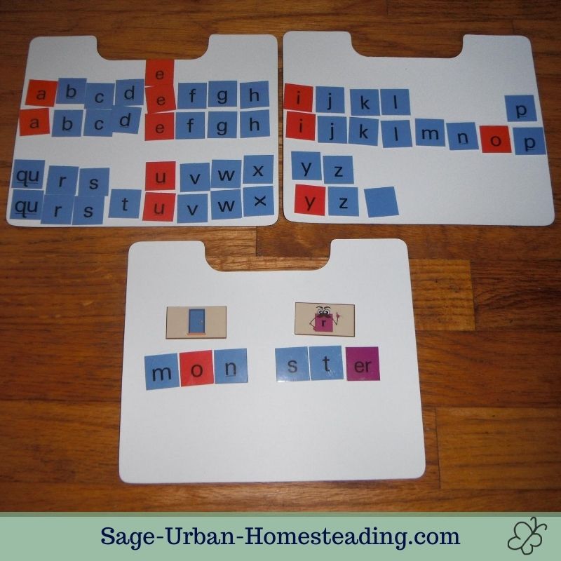 spelling with a magnetic letter tile alphabet
