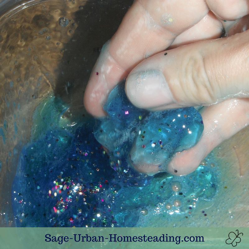 translucent blue glitter slime