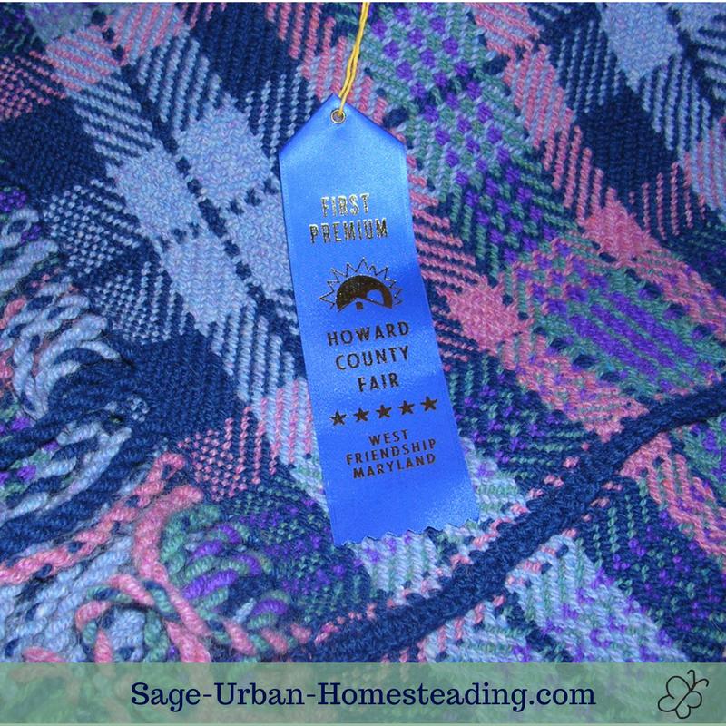 woven wool blanket and first place ribbon