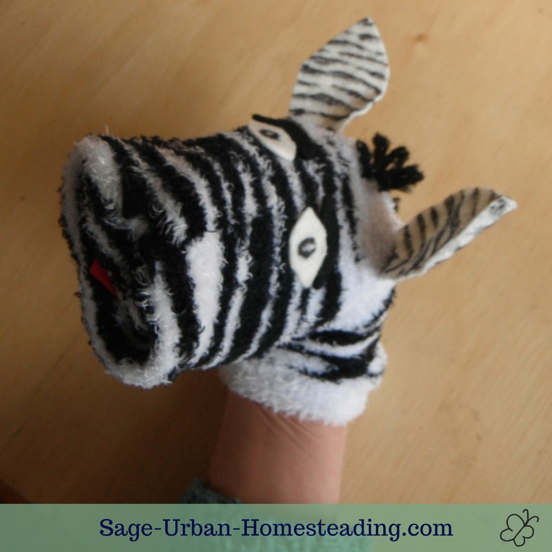 zebra sock puppet